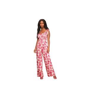 Lulus Exquisite Outing Ivory Floral Print Tie-Strap Wide-Leg Jumpsuit. Size: M